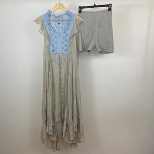 FP One - Free People Caraway Stripe Short Set - Blue Stripe Combo - Size Small